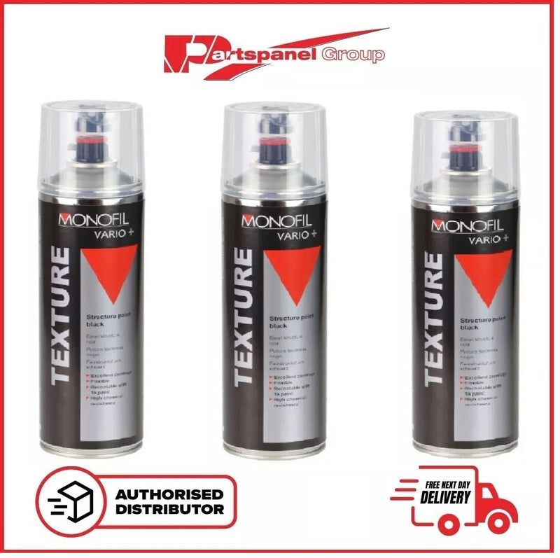 3 X MONOFIL VARIO+ TEXTURE  BLACK BUMPER PAINT Aerosol 500ml