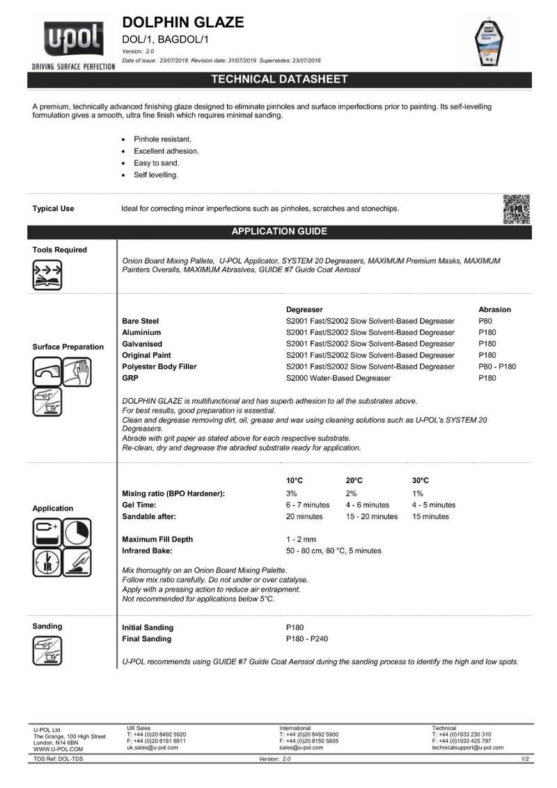 U-POL Dolphin Glaze Putty UPOL 440ml with BPO Hardener PACK OF 3