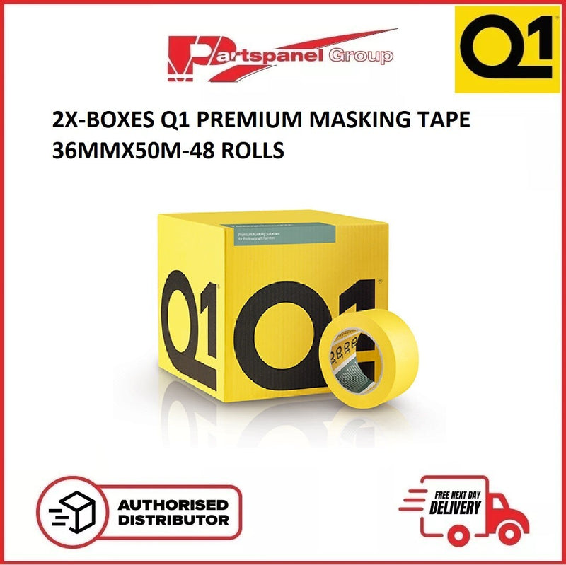 2X BOXES- Q1 Premium Masking Tape 36mm x 50m - (24 Rolls Each / Total 48 Rolls)