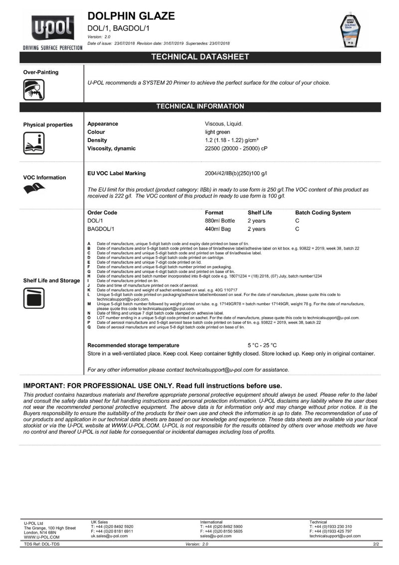 U-POL Dolphin Glaze Putty UPOL 440ml with BPO Hardener PACK OF 3