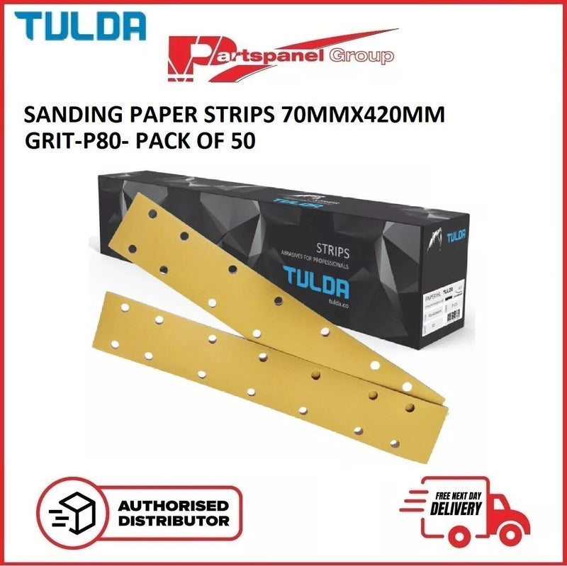 TULDA 70MM X 420MM (14H) SANDING PAPER STRIPS PACK OF 50 - P80