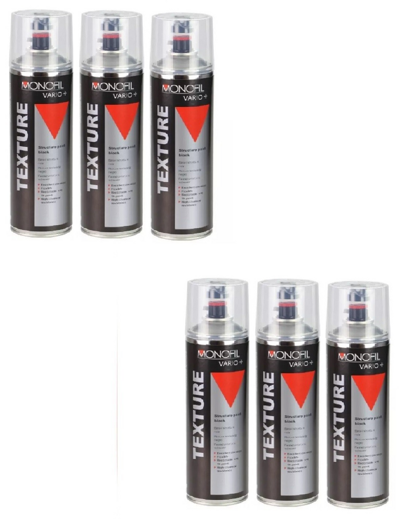 6 X MONOFIL VARIO+ TEXTURE  BLACK BUMPER PAINT Aerosol 500ml