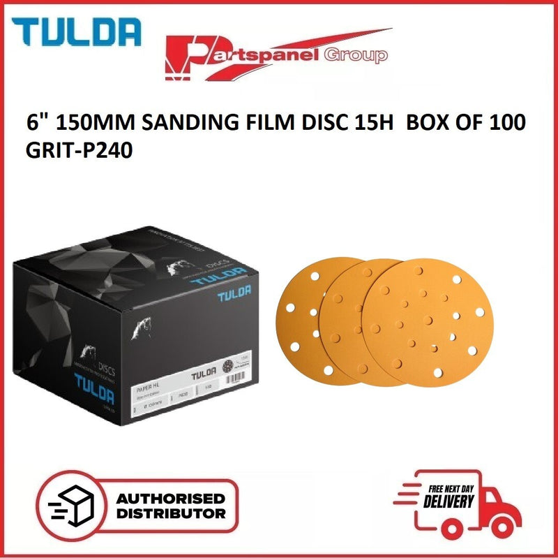 TULDA 6″ 150mm 15H SANDING FILM PAPER DISCS BOX OF 100 - GRIT-P240