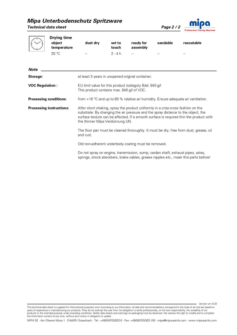 MIPA Black Underbody Schutz  Protection Spray Seal 256710000 - 1L PK 3