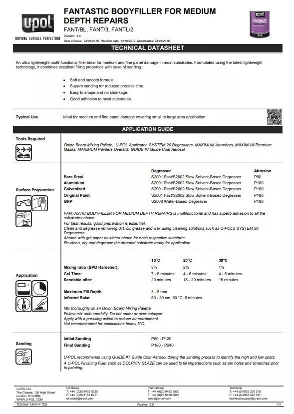U-pol Fantastic Ultra Lightweight Body Filler with BPO HARDENER & SPREADER 4 CAN