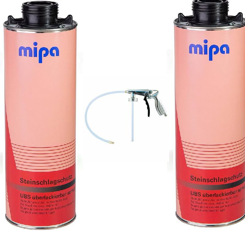 2 x MIPA 256210000 Super Black Stonechip Underbody Coatings 1L & DS-10 Spray Gun