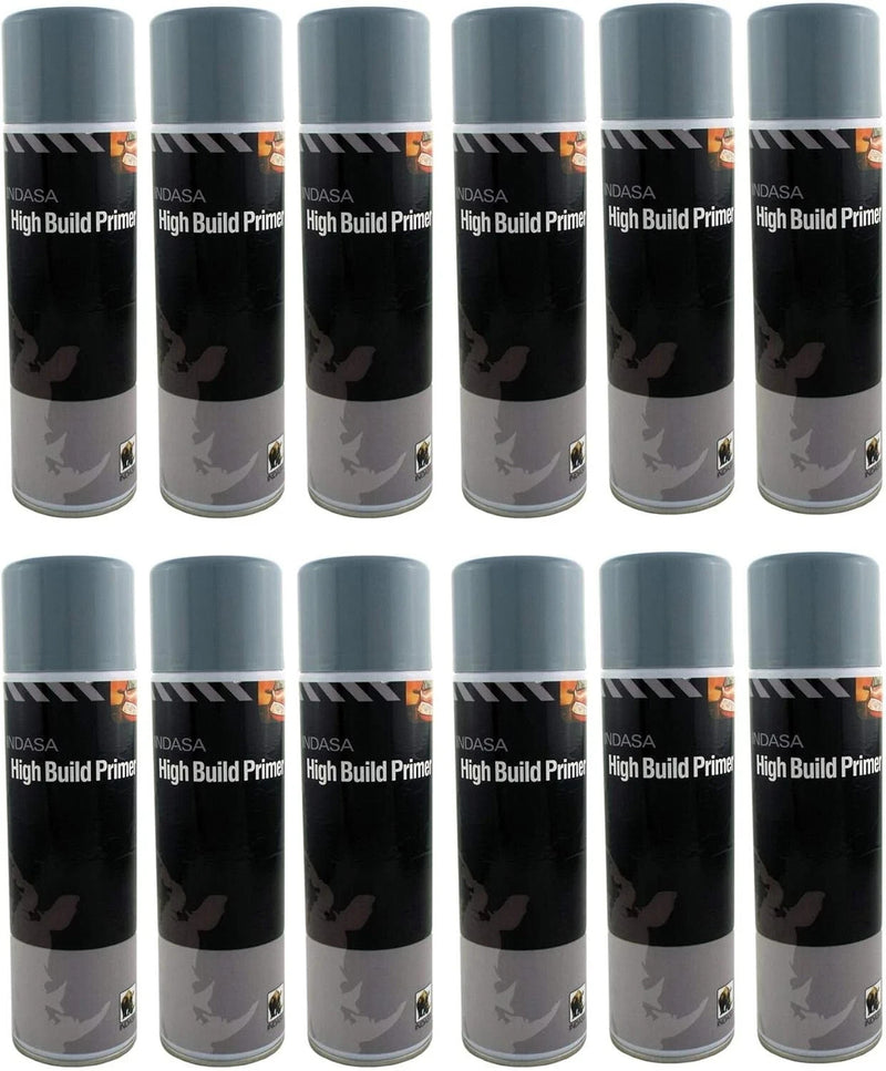 Indasa Grey High Build Acrylic Primer Spray 500ml – 12 Pack Professional Finish