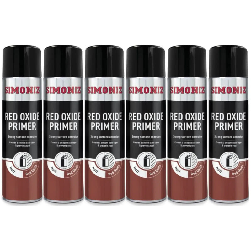6 x Simoniz Red Oxide Primer Car Spray Paint Acrylic Aerosol Plastic Wood 500ml