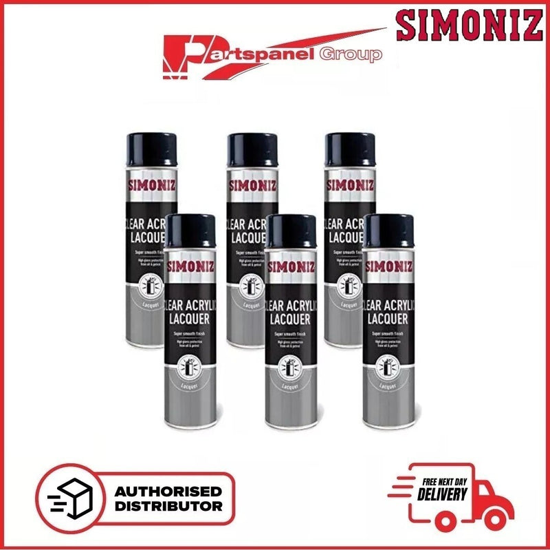 6 X SIMONIZ Spray Paint Aerosol 500ml Can Clear Lacquer