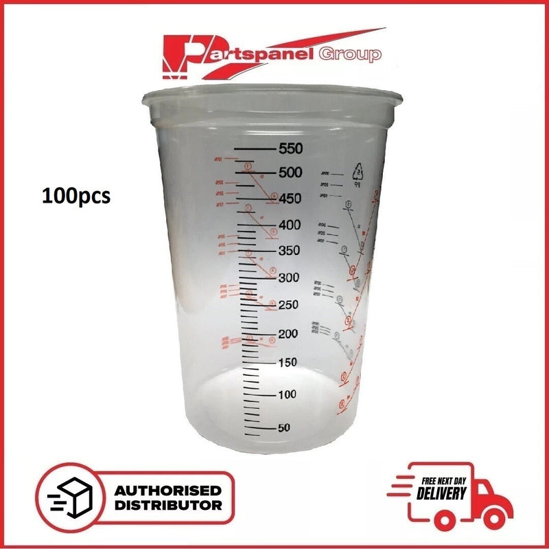 100X - Plastic Paint Mixing Cups 600ml  – Calibrated Disposable Mixing Pots