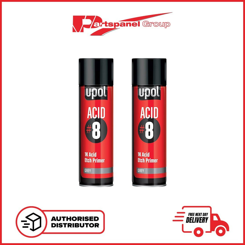 2 X U-POL Acid 8 Etch Primer Grey Aerosol 1K 450ml
