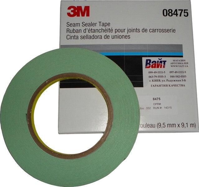 3M 08475 Seam Sealer Tape 9.5mm x 9.1mm Green Grey Roll For Joint Sealing
