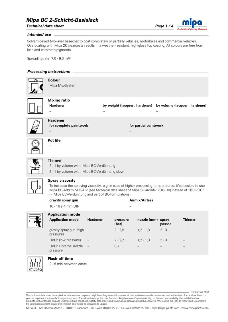 MIPA Professional Coating Systems. BC A012  218020012 Metallic Very Fine 3 LT