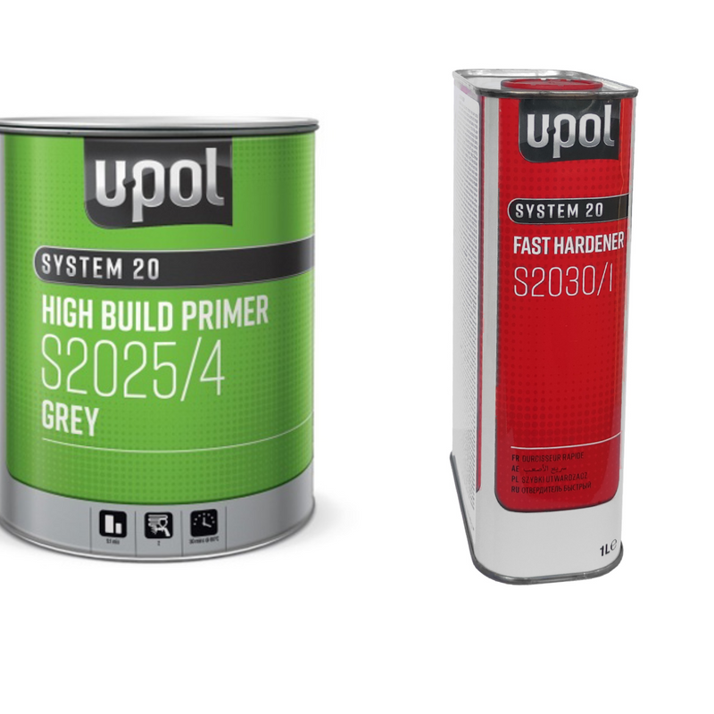 U-POL S2025/4 HIGH BUILD 2K GREY PRIMER WITH S2030/1 UPOL HARDENER - 5LTR KIT
