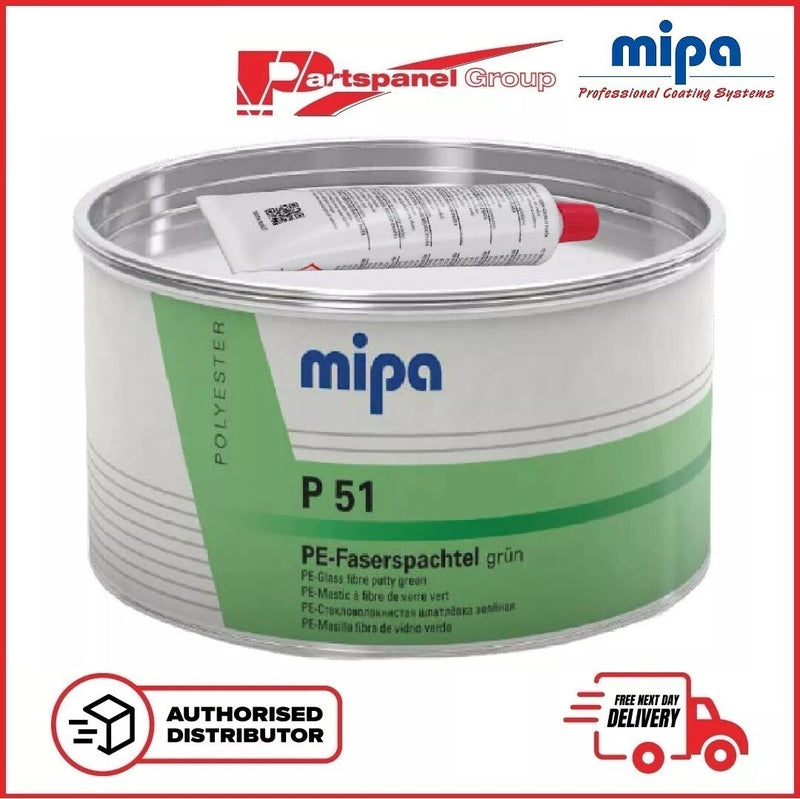 MIPA P51 GLASS FIBRE  FILLER GREEN PUTTY WITH HARDENER 1.8KG