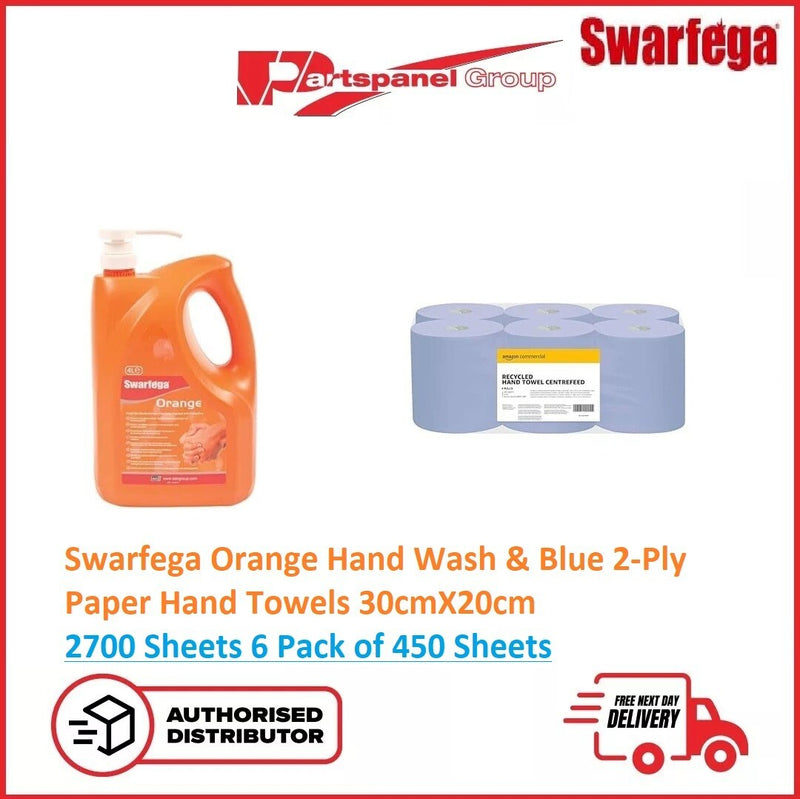 Swarfega Orange Wash 4L & Blue 2-Ply Paper Hand Towels 2700 Sheets Pack of 6