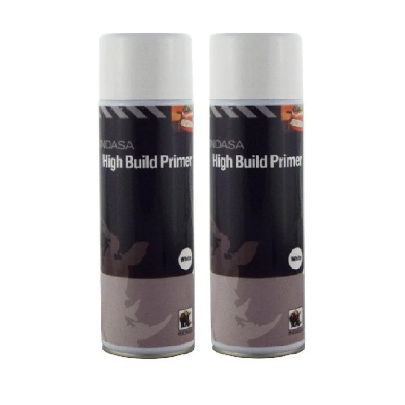 2 X INDASA White High Build Acrylic Based Primer 500ml Aerosol