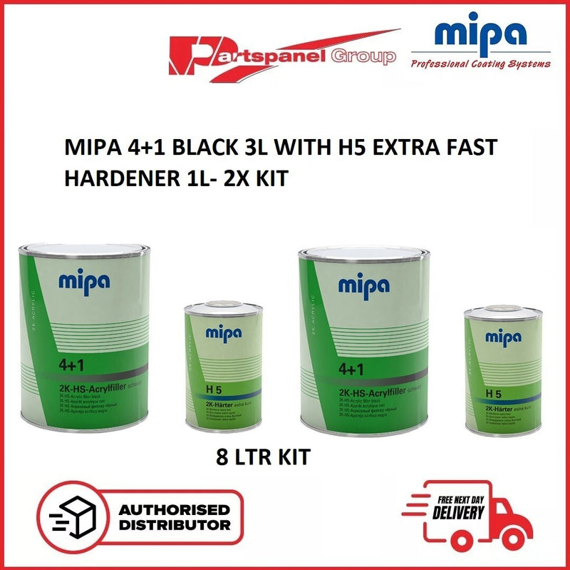 2 X MIPA 4 + 1 ACRYFILLER HIGH BUILD PRIMER BLACK 3LTR- 2 X H5 1LTR *8 LTR KIT*
