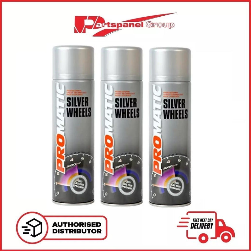 3 X Promatic Silver Wheels Spray Paint Aerosol - 500ml