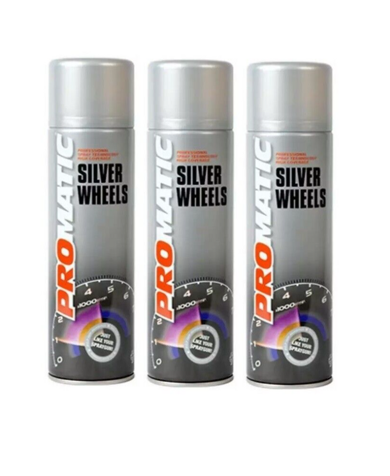 3 X Promatic Silver Wheels Spray Paint Aerosol - 500ml
