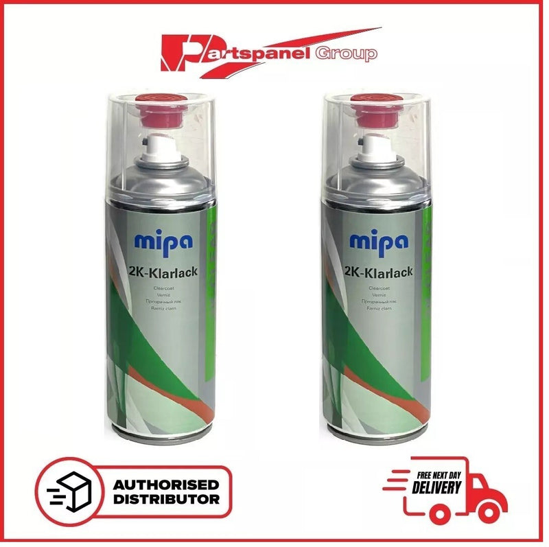 2 x MIPA 2K CLEAR COAT SPRAY Lacquer Car Paint Aerosol with HARDENER 400ml