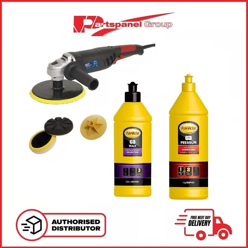 Sealey ER1700P Polisher Kit with Farecla G3 Premium, G3 Wax, Polishing Pads