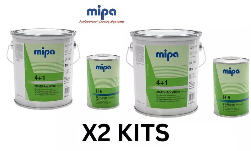 2 X MIPA 4 + 1 ACRYFILLER HIGH BUILD PRIMER GREY 4LTR - 2 X H10 1LTR *10LTR KIT*