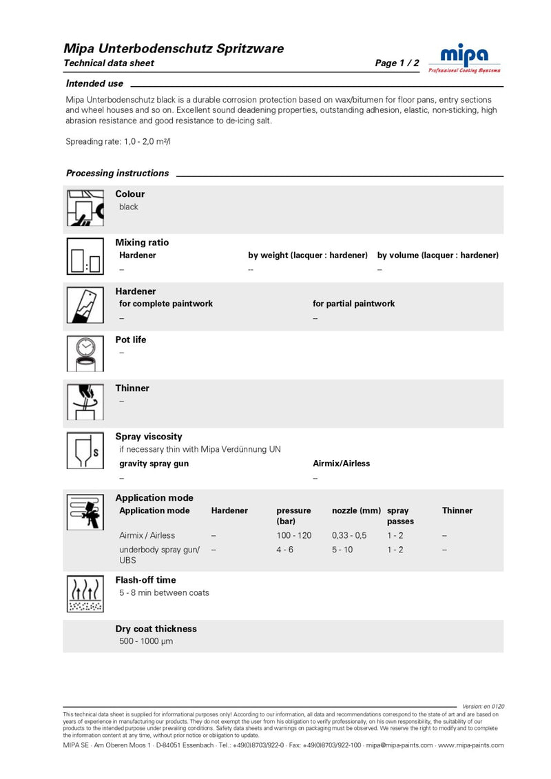 MIPA Black Underbody Schutz  Protection Spray Seal - 1L