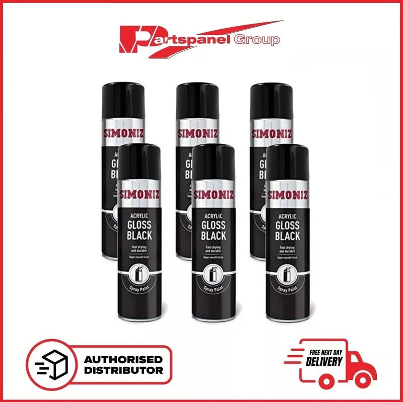 6 X SIMONIZ Spray Paint Aerosol 500ml CAN Gloss Black