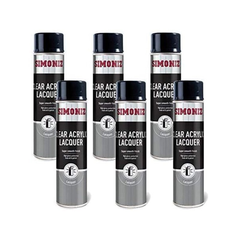 6 X SIMONIZ Spray Paint Aerosol 500ml Can Clear Lacquer