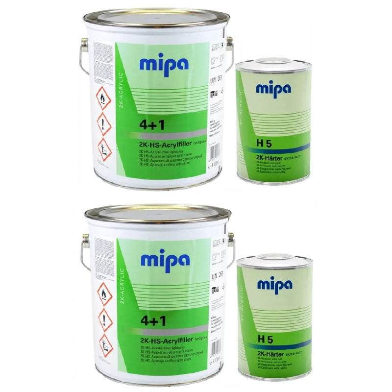 2 X MIPA 4 + 1 ACRYFILLER HIGH BUILD PRIMER GREY 4LTR - 2 X H10 1LTR *10LTR KIT*