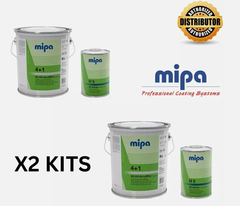 2 X MIPA 4 + 1 ACRYFILLER HIGH BUILD PRIMER GREY 4LTR - 2 X H5 1LTR 10LTR KIT