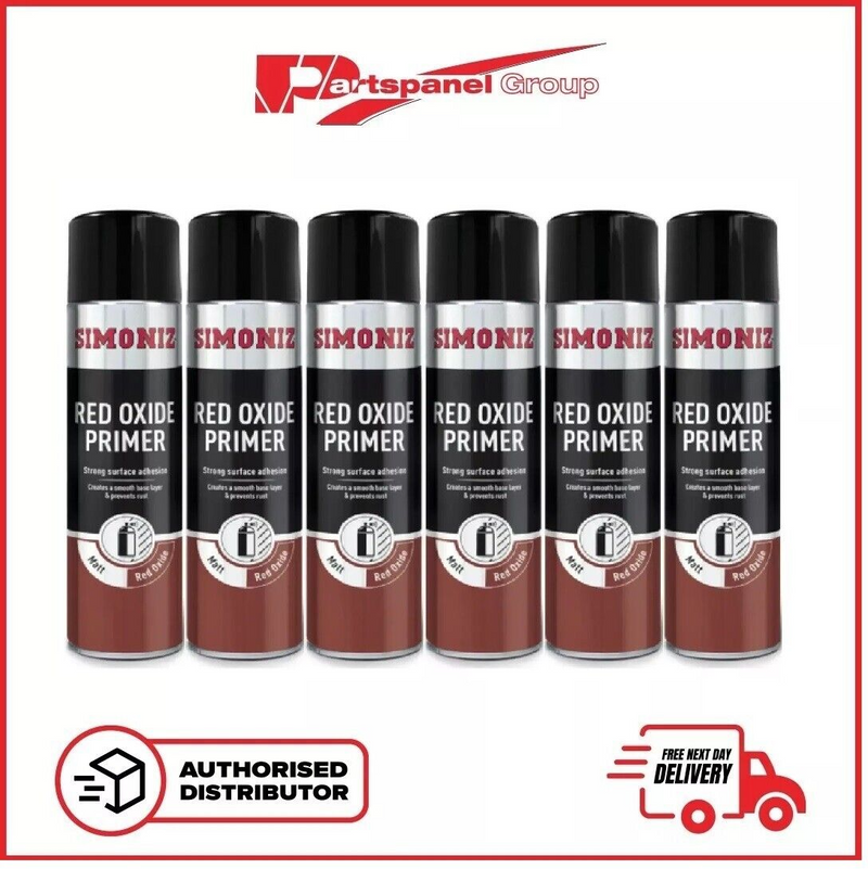 6 x Simoniz Red Oxide Primer Car Spray Paint Acrylic Aerosol Plastic Wood 500ml
