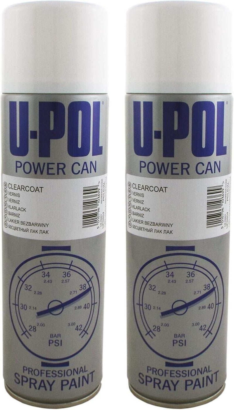 2 x UPOL Power Can Clear Coat Lacquer Top Coat Fast Drying Gloss Aerosol 500ml