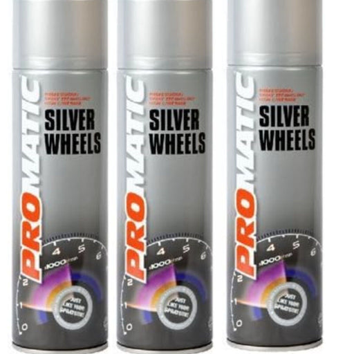 3 X Promatic Silver Wheels Spray Paint Aerosol - 500ml
