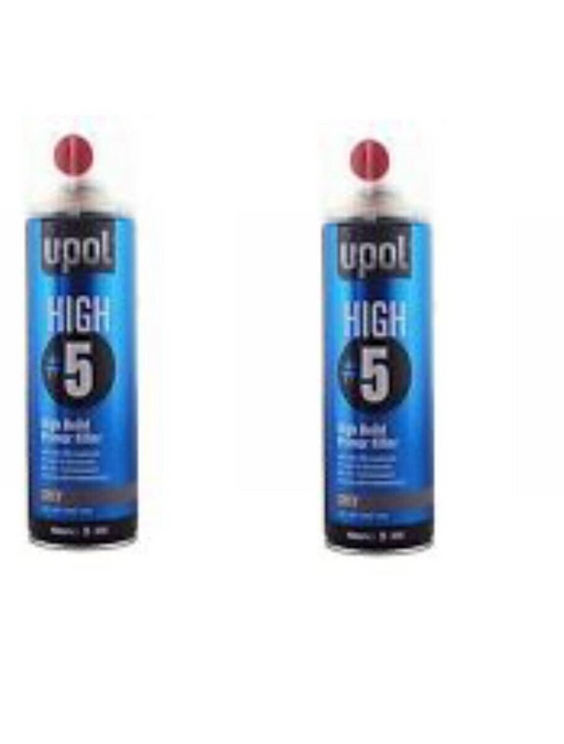 2 x UPOL High 5  (HIGHG/AL) Build Primer GREY Aerosol Primer Filler 450ml