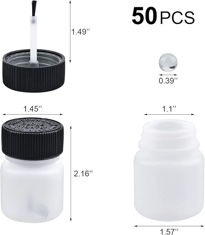 Touch Up Paint Bottles With Brush in Lid&Agitator Ball - 50 Pack 30ml Per Bottle