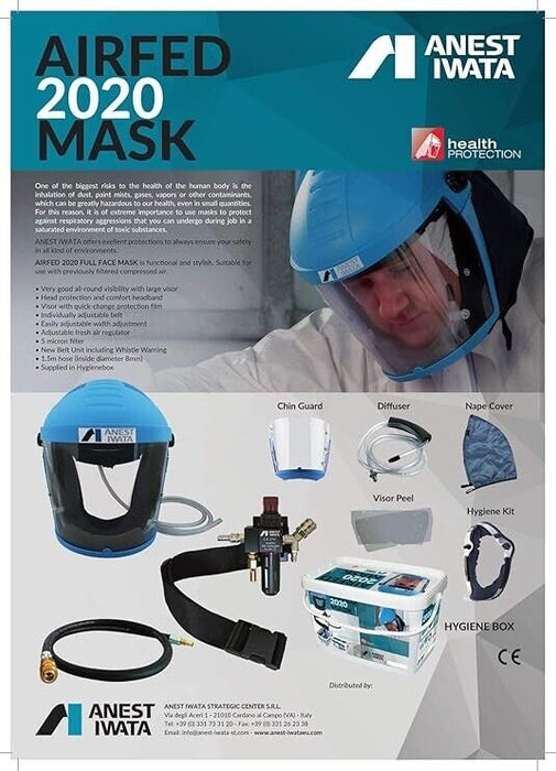 ANEST IWATA Full Face Mask Kit 2020 Airfed Adjustable Regulator, Visor, Hose