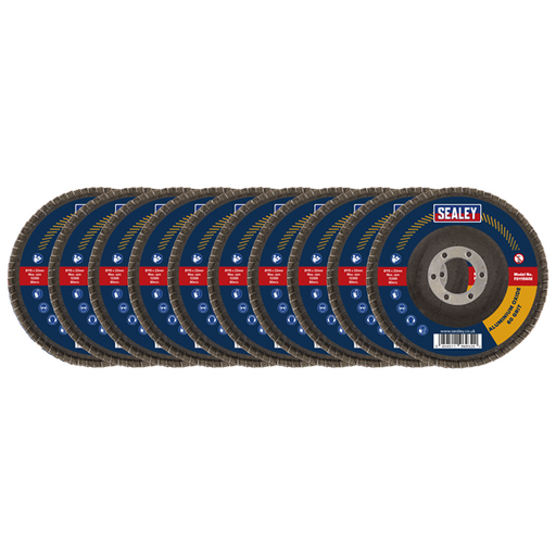 Sealey Aluminium Oxide Flap Discs, Size/Bore; Ø115/22mm, 60Grit - Pack of 10