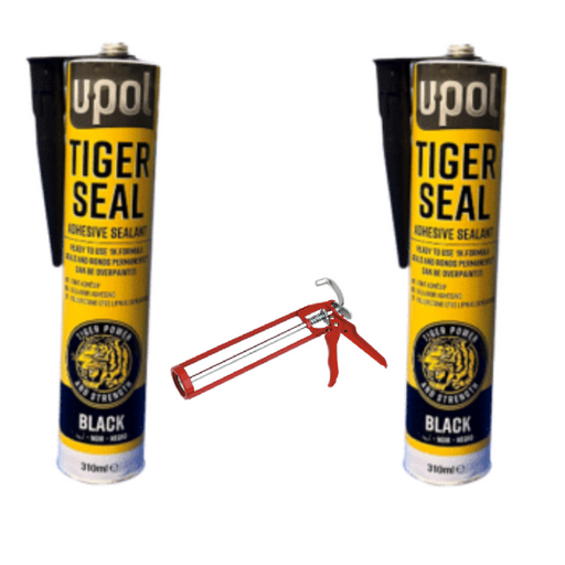 2 X Upol tiger seal  sealant black 310ml With Sealey AK39 Caulking Gun 330mm