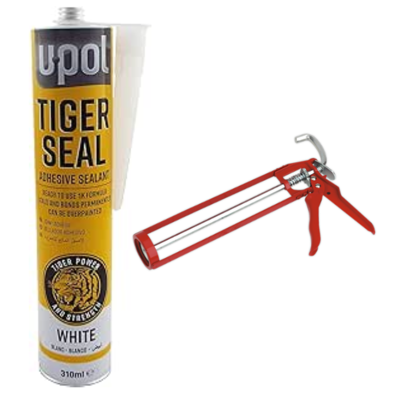 U-pol tiger seal adhesive sealant White 310ml With Sealey Caulking Gun 330mm