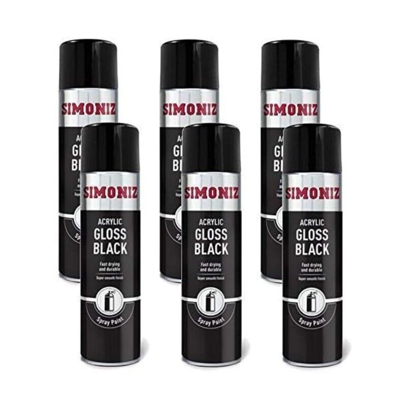 6 X SIMONIZ Spray Paint Aerosol 500ml CAN Gloss Black