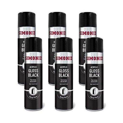 6 X SIMONIZ Spray Paint Aerosol 500ml CAN Gloss Black