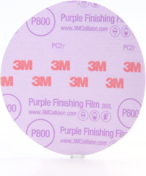 3M Hookit Purple Finishing Film Abrasive Disc 30670, 6 in, 800+ Grade, 50 Pack