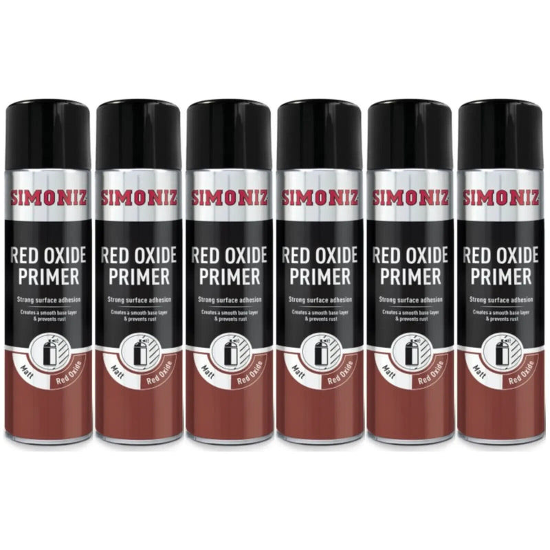 12 x Simoniz Red Oxide Primer Car Spray Paint Acrylic Aerosol Plastic Wood 500ml