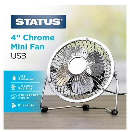 Status 4" Chrome Portable USB Mini Metal Desk Fan