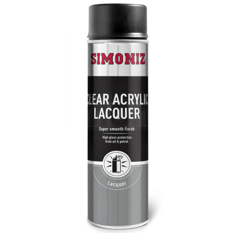 Simoniz Clear Acrylic Lacquer Smooth Finish High Gloss Aerosol Spray Paint 500ml