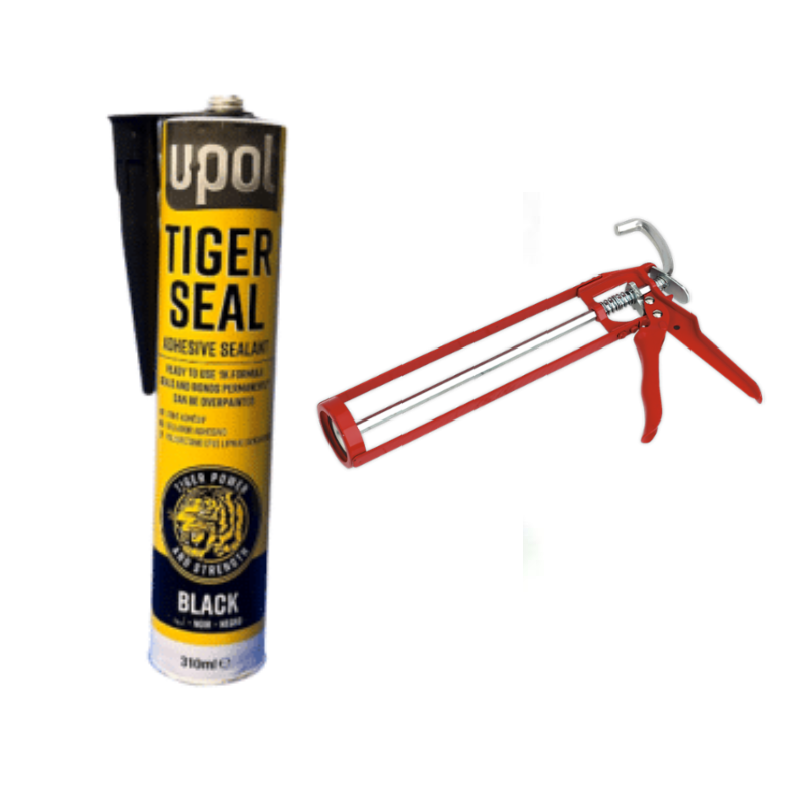 Upol tiger seal adhesive sealant black 310ml With Sealey AK39 Caulking Gun 330mm