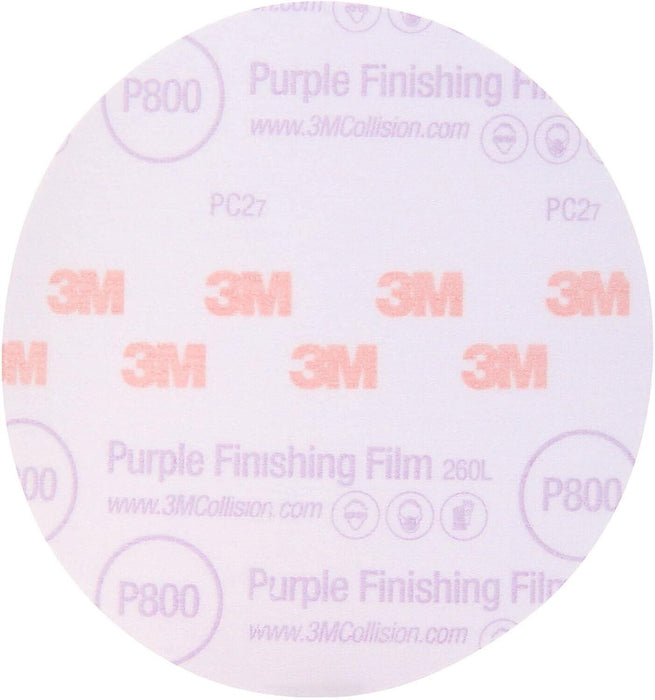 3M Hookit Purple Finishing Film Abrasive Disc 30670, 6 in, 800+ Grade, 50 Pack
