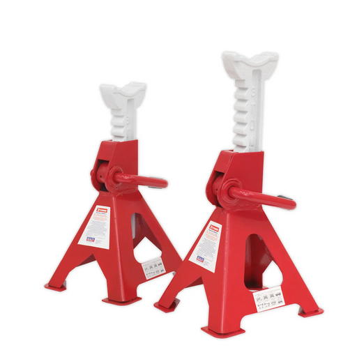 Sealey Ratchet Type Axle Stands(Pair) 3 Tonne Capacity Steel Base Cast Head